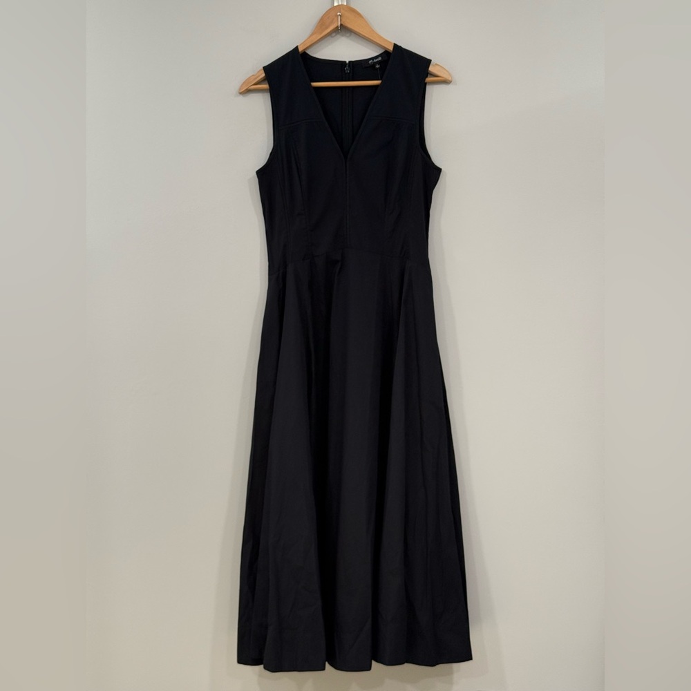 Madewell Black Yana Mid Weight Poplin V-Neck Midi Dress 4 NWT - Picture 3 of 8